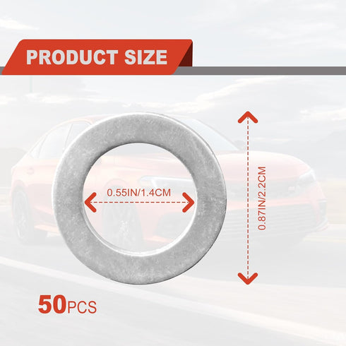 50PCS Aluminum Engine Oil Drain Plug Washer Gaskets 94109-14000 Compatible with Honda Part...