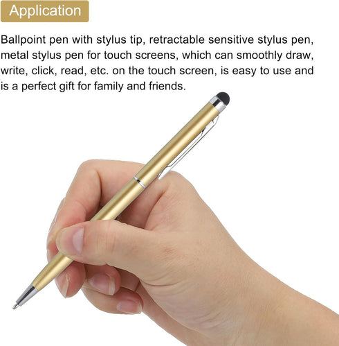 MECCANIXITY 6pcs Metal Stylus Pen Ballpoint Pen 2 in 1 Universal Retractable Ink Pen with Stylus Tips for All Capacitive Touch Screen Device, Gold...