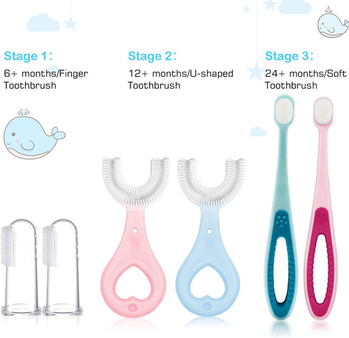 6 in 1 Baby Training Toothbrush Set - Infant to Toddler Toothbrush Oral Care Toothbrush - Food Grade Silicone,Extra Soft Bristles,Perfect for 6+,1...