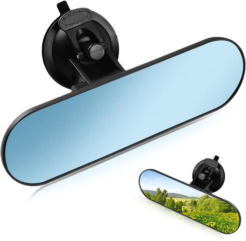 1 PC Car Interior Rearview Mirror, 8.66" x 2.55" Strong Adhesive Suction Cup HD Windshield Rear Flat Glass Mirror, Decorative Modification Accesso...