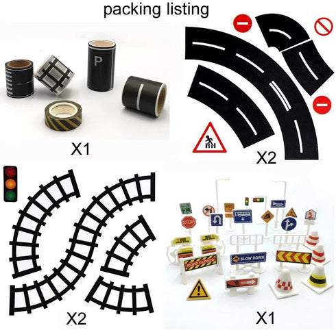 Play Road Tape for Toy Cars & Trains Black Tape 3 Rolls Road Tape 197 inch by 1.9 inch, Packing Traffic Signs Tape Stick to Floors and Walls, Quic...