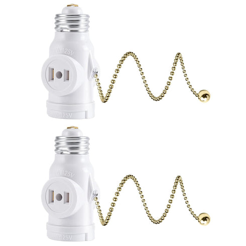 DiCUNO E26 Light Socket to Plug Adapter, 2 Polarized Outlet Bulb Splitter, UL Listed, Gold Pull Chain Switch Control Light Bulb, Standard (Medium)...
