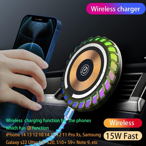 Magnetic Wireless Car Charger, for Magsafe Car Mount Charger with Rhythm Light Fast Charging Phone Holder for iPhone 14 13 12 Pro Max Plus Mini Se...