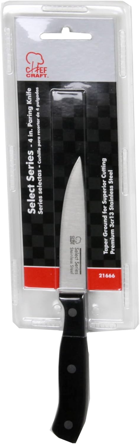 Chef Craft Select Paring Knife, 4 inch blade 8 inches in length, Stainless Steel/Black...