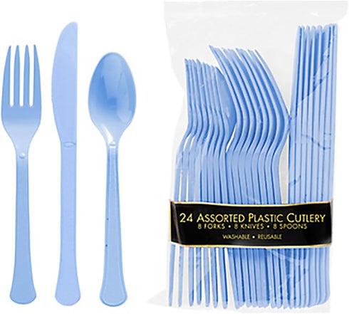 Amscan Pastel Blue Plastic Assorted Cutlery, 24 Ct. | Party Tableware...