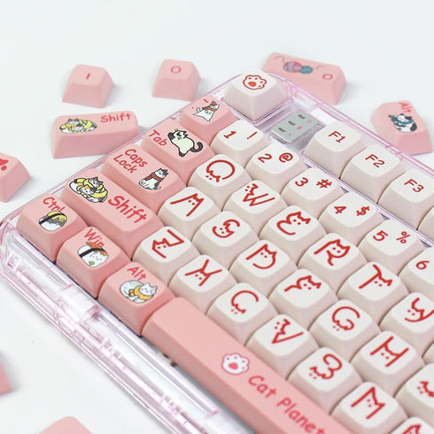 PBT XDA Pink Meow Meow Cartoon Cats keycaps Set for Girl Boys Custom Keyboard for Gateron Kailh Cherry Mx Switches ANSI Layout...