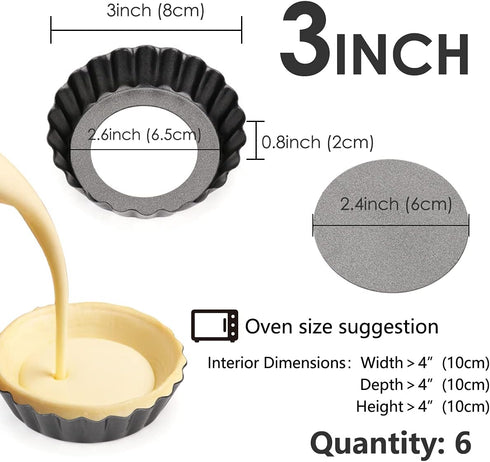 6 pcs Egg Tart Molds, 3" Mini Tart Pans Removable Bottom, Cupcake Cake Muffin Mold Tin Pan Baking Tool, Reusable Quiche Bakeware Carbon Steel for ...