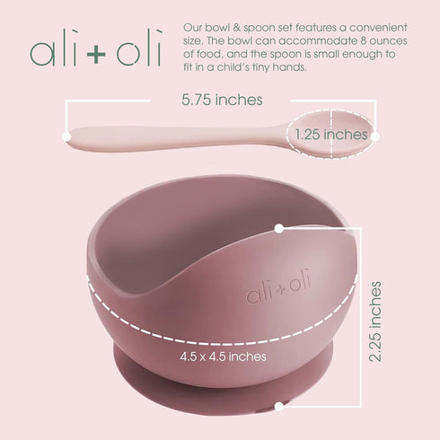 Ali+Oli Silicone Suction Bowl and Spoon Set (Sage, Original) - Unbreakable for 6 Months and Up, Self Feeding Utensils, First Stage Baby Feeding Su...