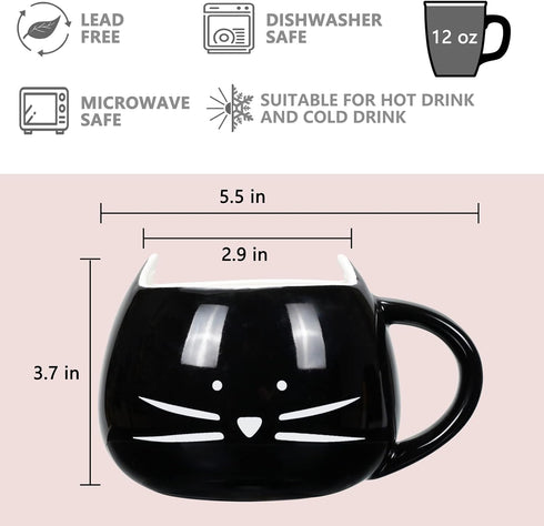 Koolkatkoo Cat Coffee Mugs for Cat Lover, Ceramic Kitty Tea Mug Gifts for Women Girls 12 oz Cup Black...