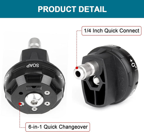 Pressure Washer Spray Nozzle, Adjustable 6-in-1 Quick Changeover Power Washer Nozzle for High Pressure Washer, 1/4in Plug Connect Tips...