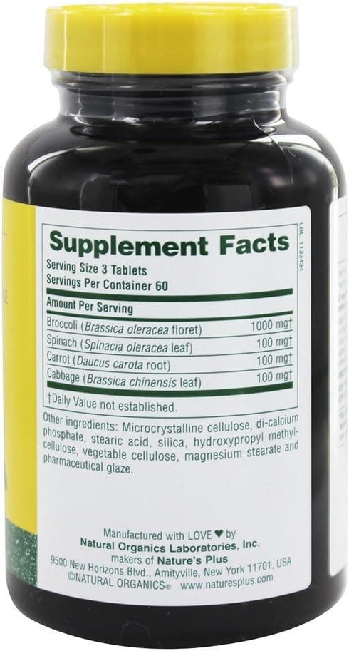 Natures Plus Mixed Vegetables - 1300 mg, 180 Vegetarian Tablets - Powerful Whole Foods Phytonutrient Supplement, Promotes Overall Health - Gluten-...