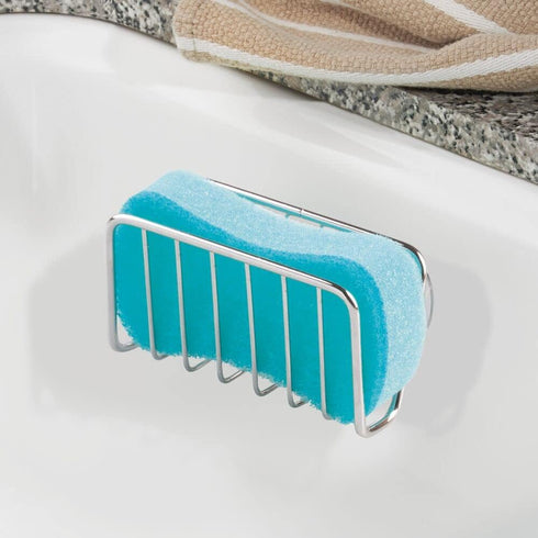 mDesign Metal Sponge Holder for Kitchen Sink with Suction Cups - Small Holder for Sponges in The Kitchen or Soap Holder in The Bathroom - Quick Dr...