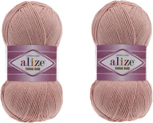 Alize Cotton Gold Yarn 55% Cotton 45% Acrylic Yarn Crochet Hand Knitting Art Lot of 2 Skeins 200gr 722yds (161-POWDER)......