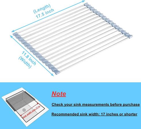 Seropy Roll Up Dish Drying Rack, Over The Sink Dish Drying Rack Kitchen Rolling Dish Drainer, Foldable Sink Rack Mat Stainless Steel Wire Dish Dry...