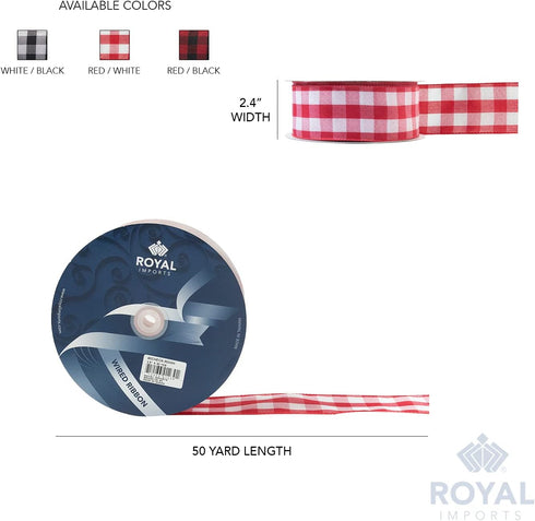 Royal Imports Buffalo Checkered Plaid Christmas Ribbon Wired, Red/White, 2.5" (#40) Gingham Design for Bow Making, Gift Wrapping, Wreaths, Holiday...
