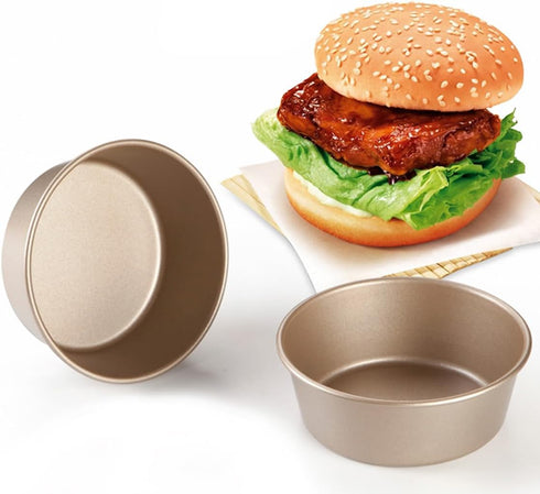 2Pcs 4 inch Round Steel Bread Cake Pan Mini Bread Hamburger Bun Molds Non-stick Cheesecake Baking Mold Cupcake Pan Round Cake Pan for Birthday Par...