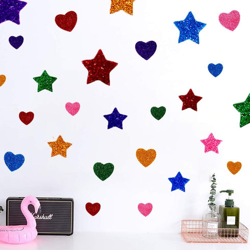 260 Pieces Colorful Glitter Foam Stickers Self Adhesive Stars Mini Heart Shapes Glitter Stickers, Kid's Arts Craft Supplies Greeting Cards Home De...