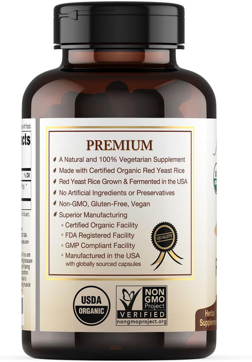 Certified Organic Red Yeast Rice Supplement - 120 Capsules, 2 Month Supply...