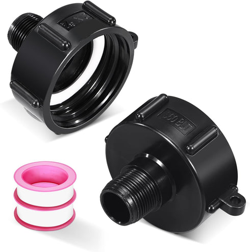 275 330 IBC Tote Adapter, IBC Tote Fitting 2" Coarse Thread X 3/4" BSP/NPT Male, Garden Hose Male G Hose Tote Adapter Drain Plug Connector(2 Pack)...