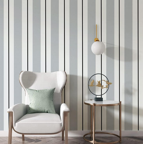 Y13403 Stripe Peel and Stick Wallpaper Silver/White/Black 17.7" x 9.8ft Removable Self-Adhesive Striped Contact Paper Vinyl Film for furniture ren...