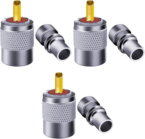 PL259 Coaxial Connectors 6 Pcs PL-259 UHF Male Solder Connector Plug with Reducer, Teflon Material 50ohm for RG59 RG8 RG8x LMR400 RG213 Coaxial Ca...