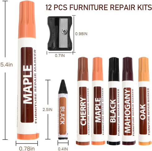 Frniture Markers Touch Up 17 Piece Wood Floor Scratch Repair Kit Wood Markers and Wax Sticks with Sharpener Kits for Stains Scratches...