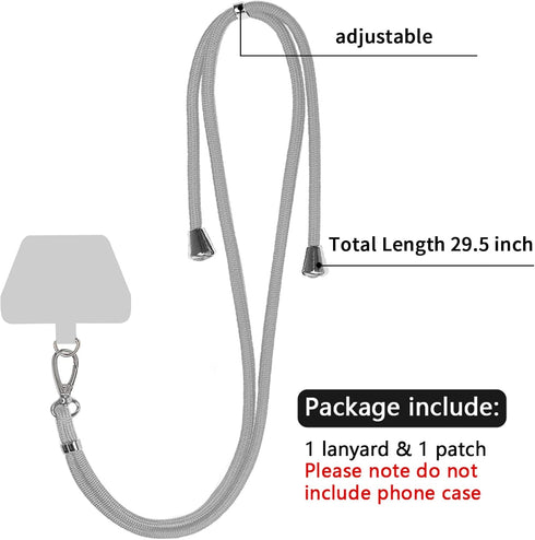 SS Phone Lanyard, Adjustable Detachable Neck Strap with Phone Patch Suitable for Any Cell Phone Smartphones - Grey...