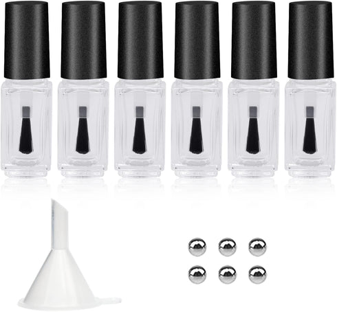 Empty Nail Polish Bottles with Round Brush 5ML, 6PCS Small Empty Glass Refillable Nail Polish Containers with Mixing Balls & Funnels (Matte Black)...