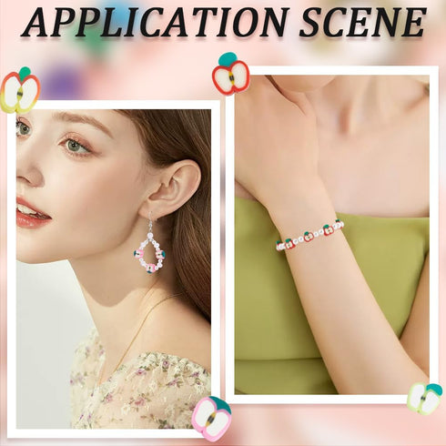 SUNNYCLUE 1 Box 200Pcs Polymer Clay Beads Red Apple Green Pink Fruit Spacer Beads Teacher Beads Handmade Clay Apple Shape Slice Flat Beads for Jew...