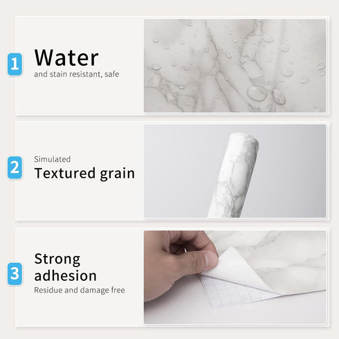 Art3d 17.3"x200" Marble Paper Countertops - Self Adhesive Shelf Drawer Liner - Gray Decorative Wallpaper - Waterproof, Peel and Stick, Easily Remo...
