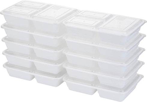 GoodCook Meal Prep Rectangle Three Compartment 20-Piece, White, Made without BPA...
