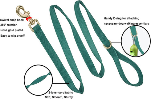 Soft Corduroy Dog Collar and Leash Set, Adjustable Cotton Dog Collars with Metal Buckle and Lead for Small Dogs,Dark Green...