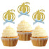 24pcs Pumpkin Cupcake Toppers, Fall Theme Cake Decoration for Baby Shower Party Supplies (Blue Bow)...