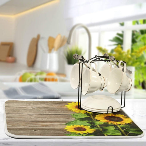 Summer Sunflower Dish Drying Mat Small for Kitchen Counter Decor 16x18 Inch Super Absorbent Tableware Dry Pad Baby Bottle Drainer Rack Mat for Cou...