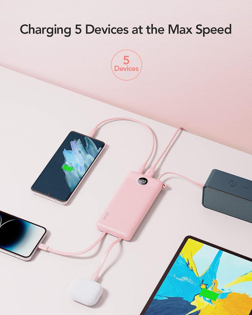 VRURC Portable Charger 10000mAh, Slim LED Display Power Bank, 5 Output 2 Input Cell Phone Battery Pack, Built-in Micro & USB C Cables Phone Charge...