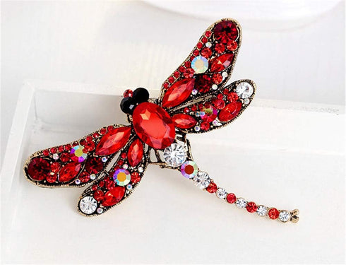 Elegant Dragonfly Bird Brooch Pin Crystal Rhinestone Animal Party Jewelry (red)...