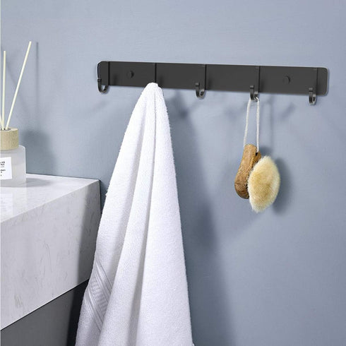 Wall Hooks Racks Stainless Steel Haning Row Hooks for Coat Hat Towel Purse Robes Mudroom Bathroom Entryway (Black, 2 Packs)...