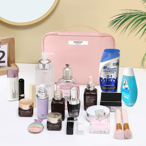 Makeup Bag for Women/Girls Cosmetic Bag with Makeup Brush Holder & Detachable Zipper Pouch Portable Travel Toiletry Bag for Gift/Birthday/Valentin...