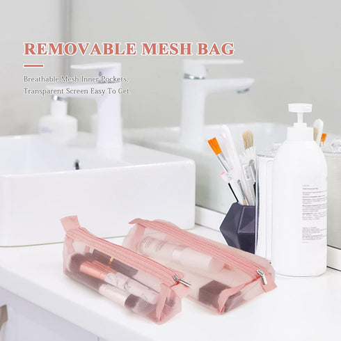 Detachable Cosmefic Bag, 4 IN 1 Removable Portable Toiletry Travel Hanging Makeup Bags Organizer,Bathroom Bag for Shower (Pink)...