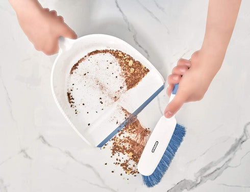 Dustpan and Brush Set, Hand Broom with Ergonomic Grip Handle - Rubber Edge for Easy Dirt Pickup, Durable Material - Blue Hand Brush by Superio...