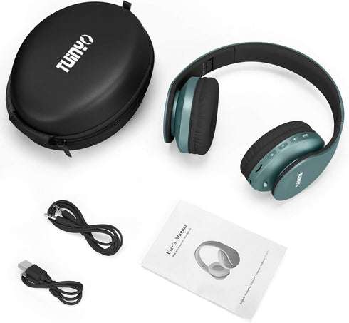 TUINYO Wireless Headphones Over Ear, Bluetooth Headphones with Microphone, Foldable Stereo Wireless Headset- Silver Blue...