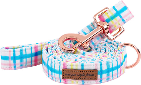 Unique style paws Durabel Dog Leash Matching Collar Blue Pink Grid Dog Rope Handle for Dogs and Cats-XS...