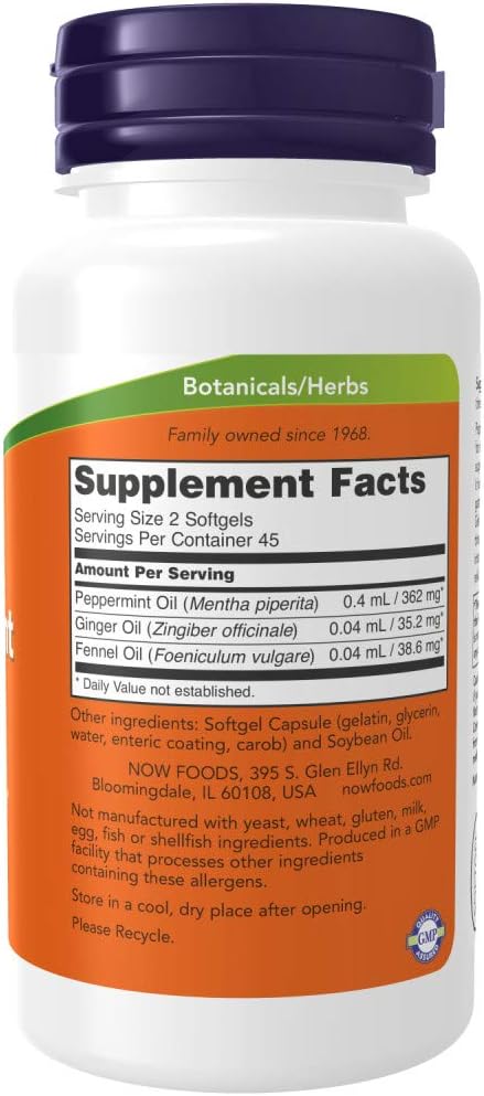 Now Foods Peppermint Gels with Ginger & Fennel Oils, 90 Softgels (Pack of 2)...