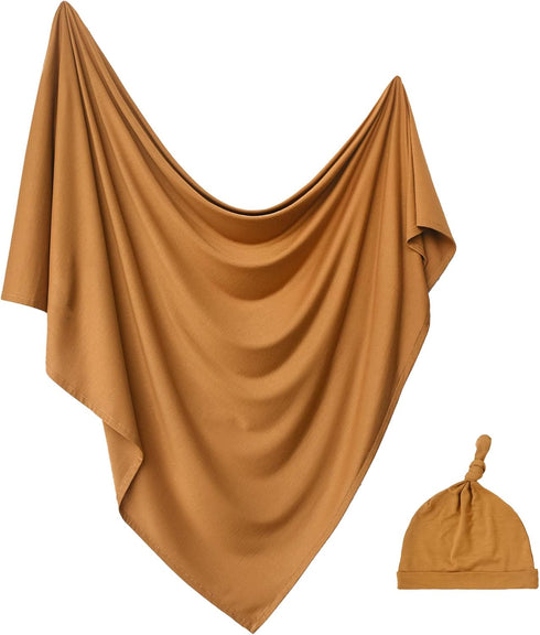 Newborn Swaddle Blanket with Hat Set Baby Swaddle Set Hospital Receiving Blankets for Girls Boys(Copper,45"*45")...
