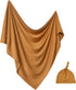 Newborn Swaddle Blanket with Hat Set Baby Swaddle Set Hospital Receiving Blankets for Girls Boys(Copper,35"*35")...