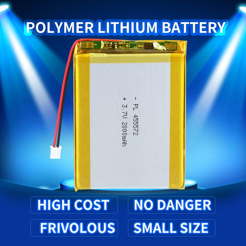 3.7V 2000mAh 455572 Lithium Polymer Ion Battery Rechargeable Lipo Battery with PH 2.0mm Pitch Connector...
