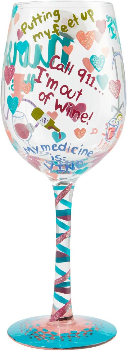 Enesco Designs by Lolita Nurse This Hand-Painted Artisan Wine Glass, 1 Count (Pack of 1), Multicolor, 440 milliliters...