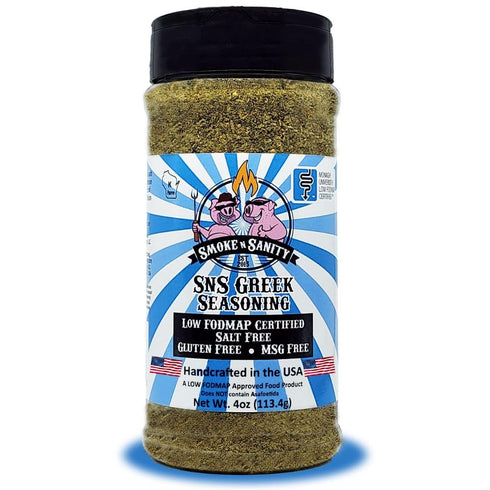 Smoke n Sanity SnS Greek Seasoning - Monash Certified Low FODMAP - Salt Free - Gluten Free - Certified Kosher - Dairy Free - Low FODMAP Food - Veg...