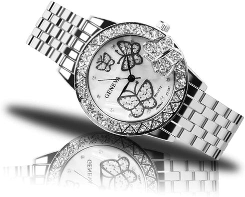 Weicam Women 3 Pc Simple Crystal Butterfly Watch Analog Quartz Wrist Watches Jewellery...