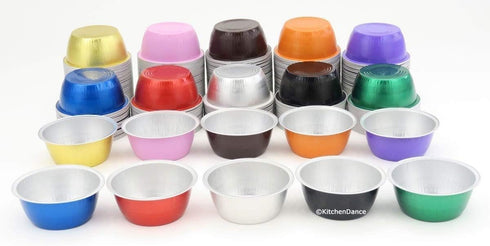 KitchenDance Disposable Colored Aluminum Foil Ramekins Pan - 4 Ounces Round Non-Stick Baking Pans Perfect for Home Baking, Bakeries, Restaurants, ...